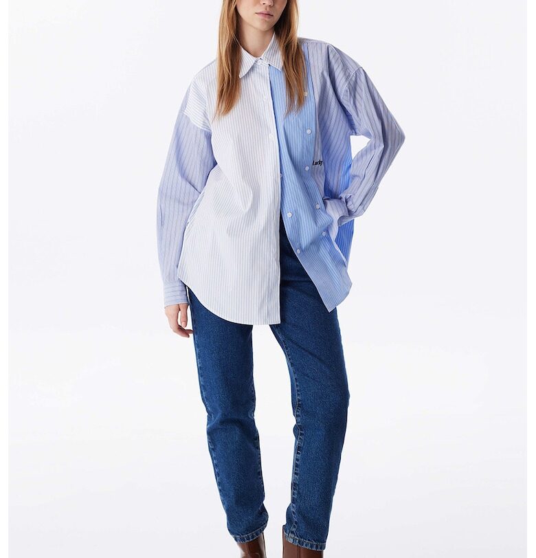 Риза с цветен блок - Бял/Син TWIST