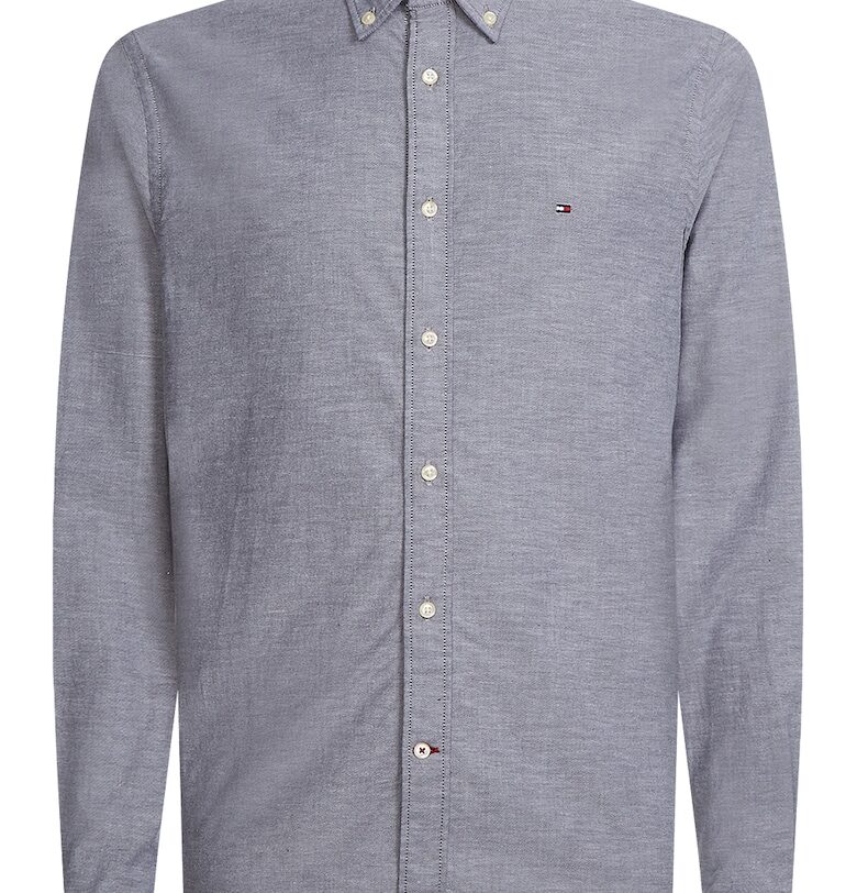 Риза с яка Oxford и лого - Пепеляво сиво Tommy Hilfiger