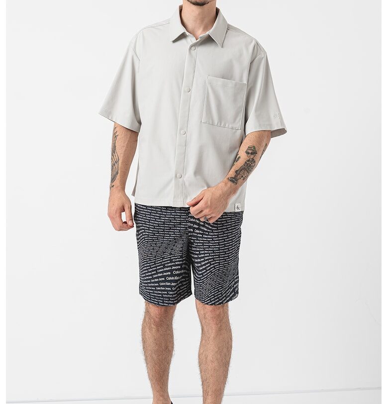 Риза със свободна кройка и капси - Светло сив CALVIN KLEIN JEANS