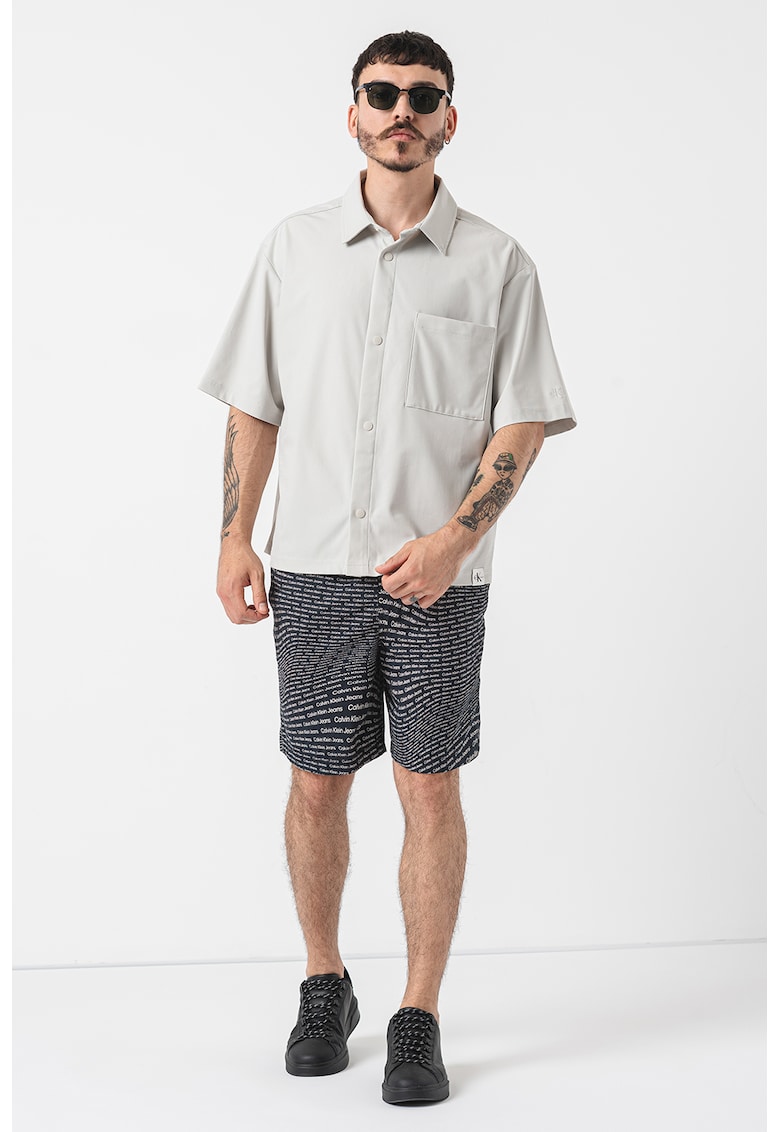 Риза със свободна кройка и капси - Светло сив CALVIN KLEIN JEANS