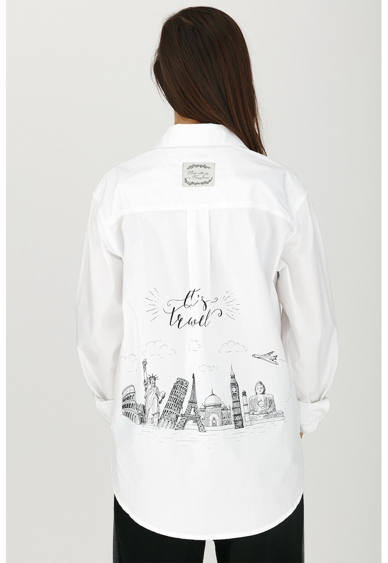 Риза със свободна кройка и принт - Бял/Черен Madlen