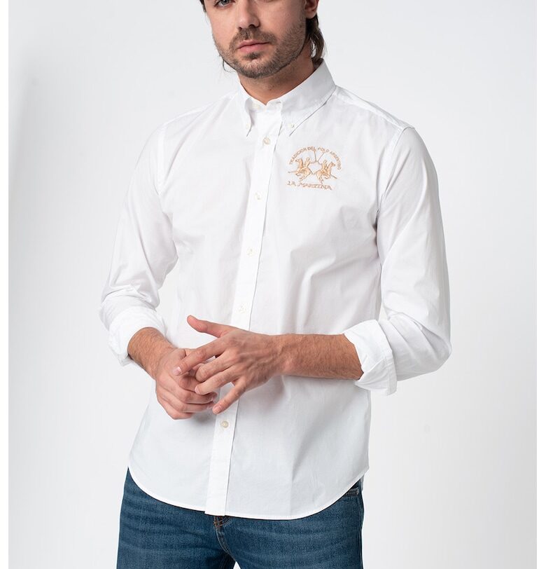 Риза със стандартна кройка и бродирано лого - Бял LA MARTINA