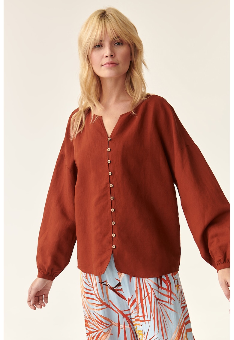 Риза тип туника с лен - Тъмночервен Tatuum