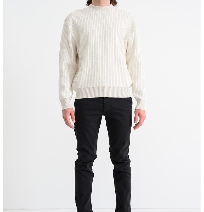 Рипсен пуловер Koltorp с вълна - Слонова кост BOSS