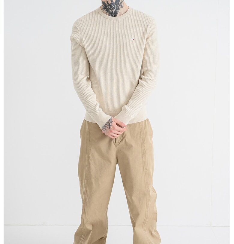 Рипсен пуловер - Светло бежово Tommy Hilfiger