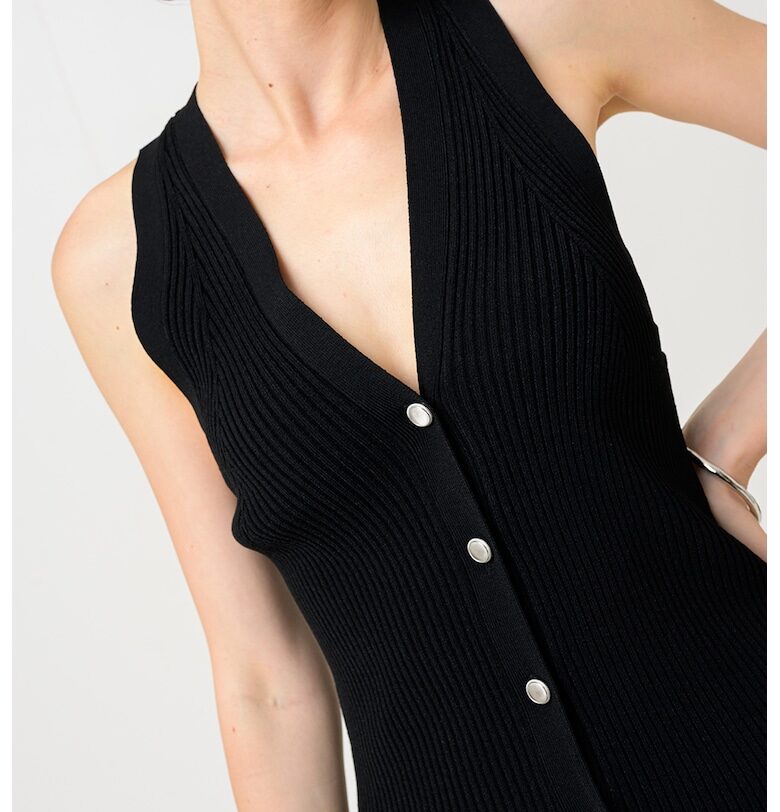 Рипсен пуловер без ръкави - Черен Stefanel