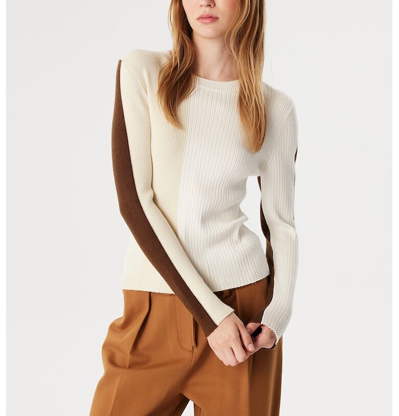 Рипсен пуловер в цветен блок - Бял/Бежов TWIST