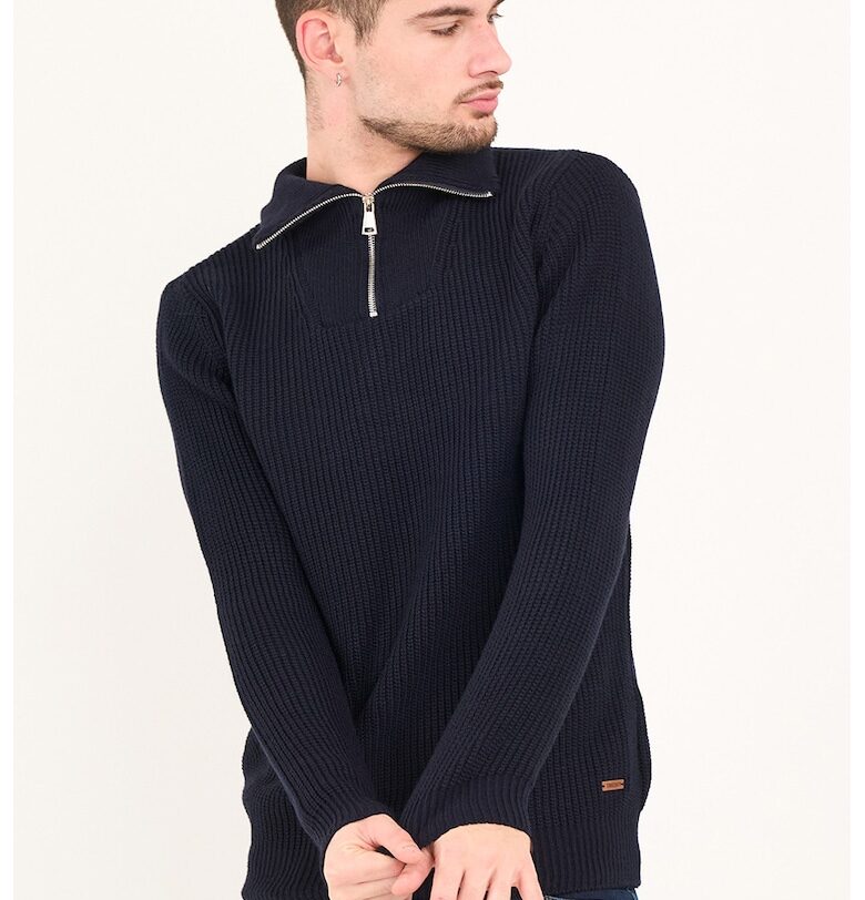 Рипсен пуловер с къс цип - Ултрамарин синьо Timeout