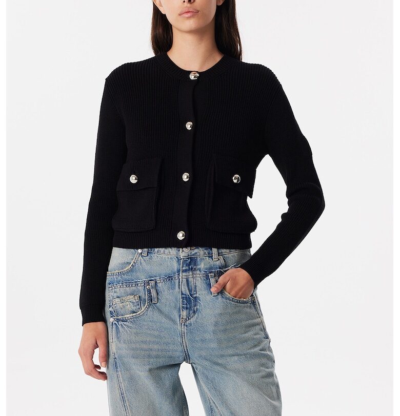 Рипсена жилетка с джобове - Черен TWIST