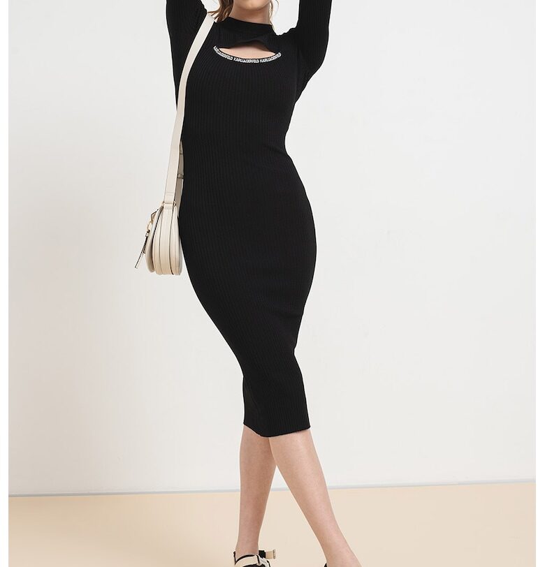 Рипсена миди рокля - Черен Karl Lagerfeld