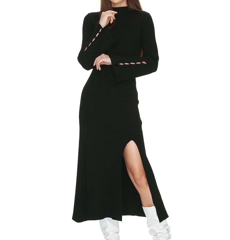 Рипсена рокля Dhalia с цепка встрани - Черен UNDERFLIRTY