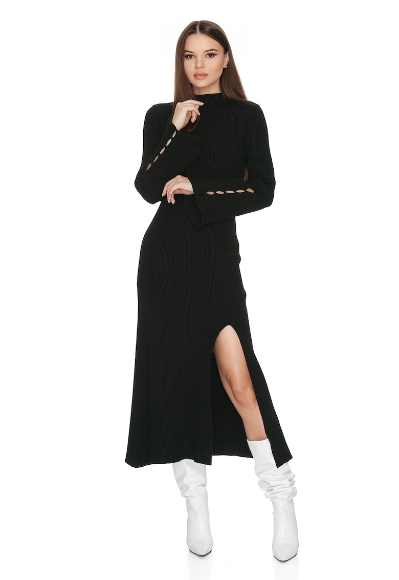 Рипсена рокля Dhalia с цепка встрани - Черен UNDERFLIRTY