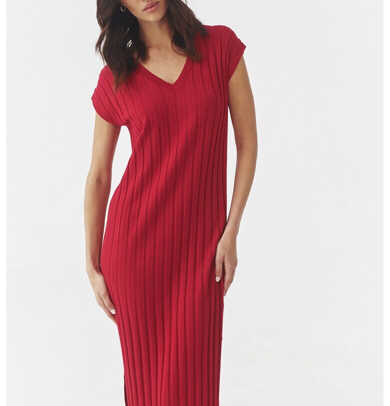 Рипсена рокля Liberty с шпиц - Тъмночервен Tatuum