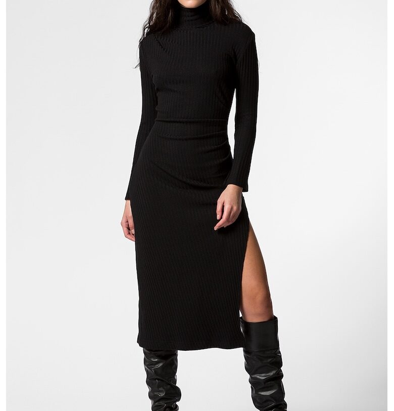 Рипсена рокля Rioja с поло - Черен Divalo