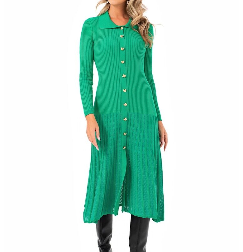 Рипсена рокля - Зелен MIYU