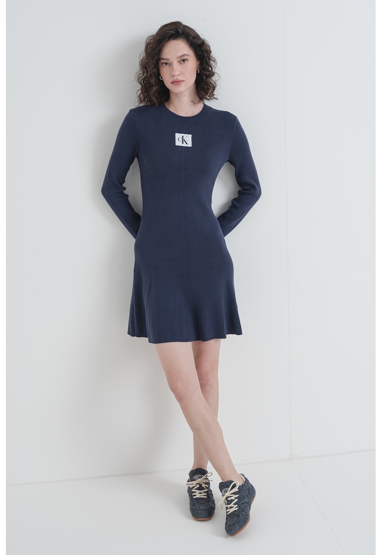 Рипсена рокля с лого - Въглен сиво CALVIN KLEIN JEANS