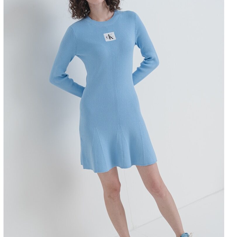 Рипсена рокля с лого - Небесносин CALVIN KLEIN JEANS