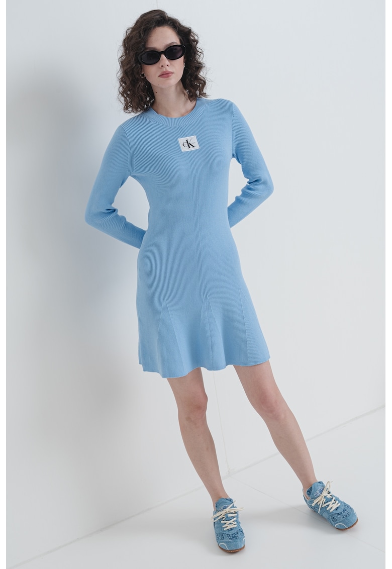 Рипсена рокля с лого - Небесносин CALVIN KLEIN JEANS