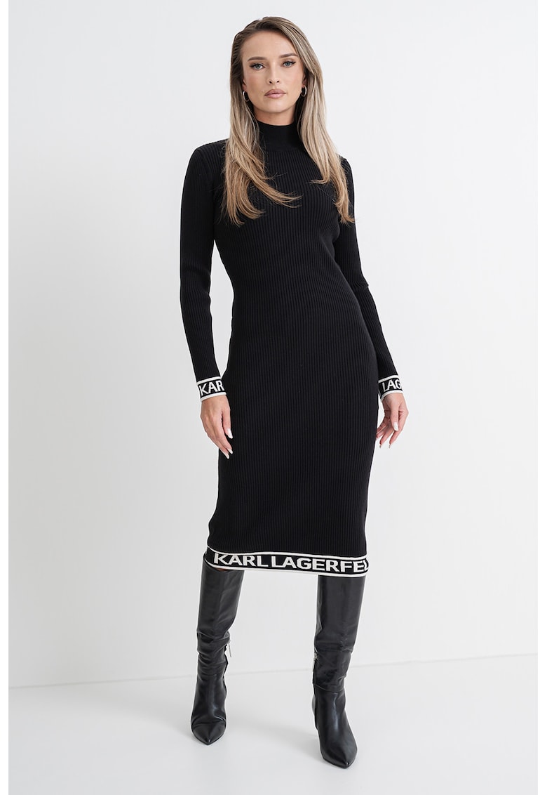 Рипсена рокля с лого - Черен Karl Lagerfeld