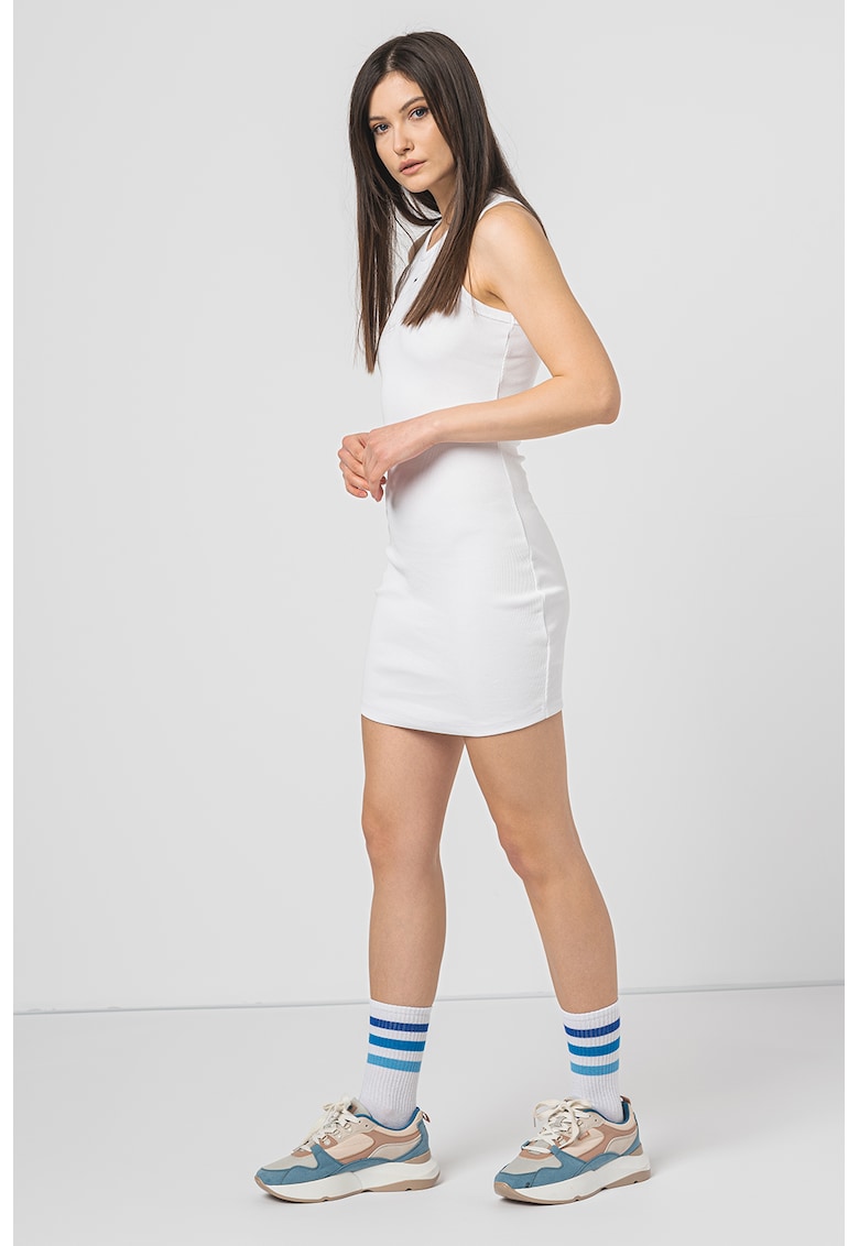 Рипсена рокля с органичен памук - Бял Tommy Jeans