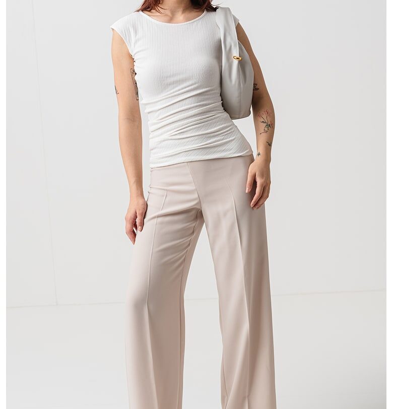 Рипсена тениска Sfoglia с овално деколте - Бял MaxCo