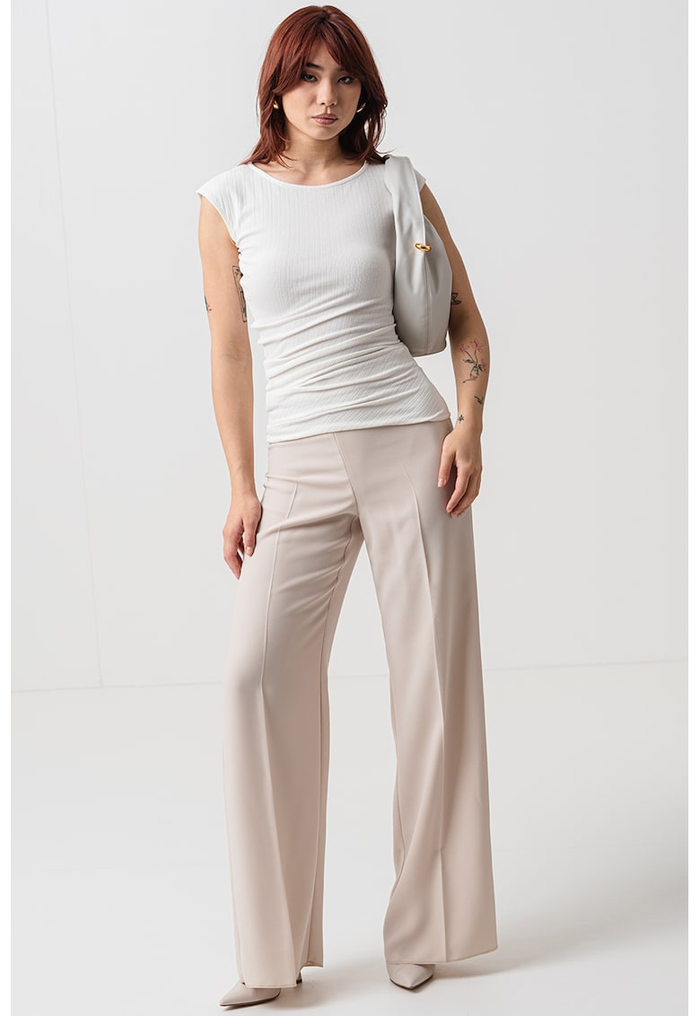 Рипсена тениска Sfoglia с овално деколте - Бял MaxCo