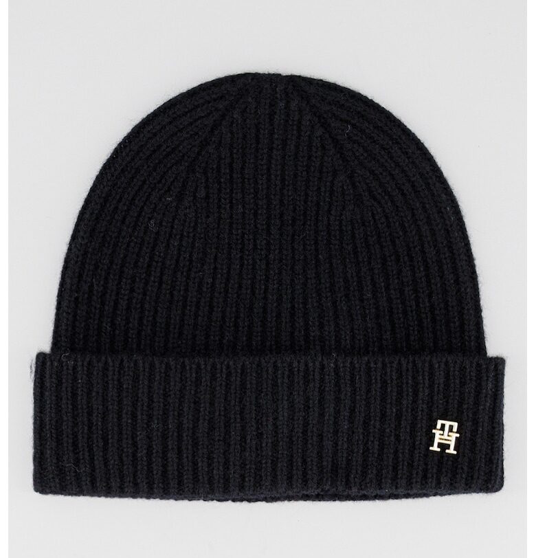 Рипсена шапка от кашмир - Черен Tommy Hilfiger