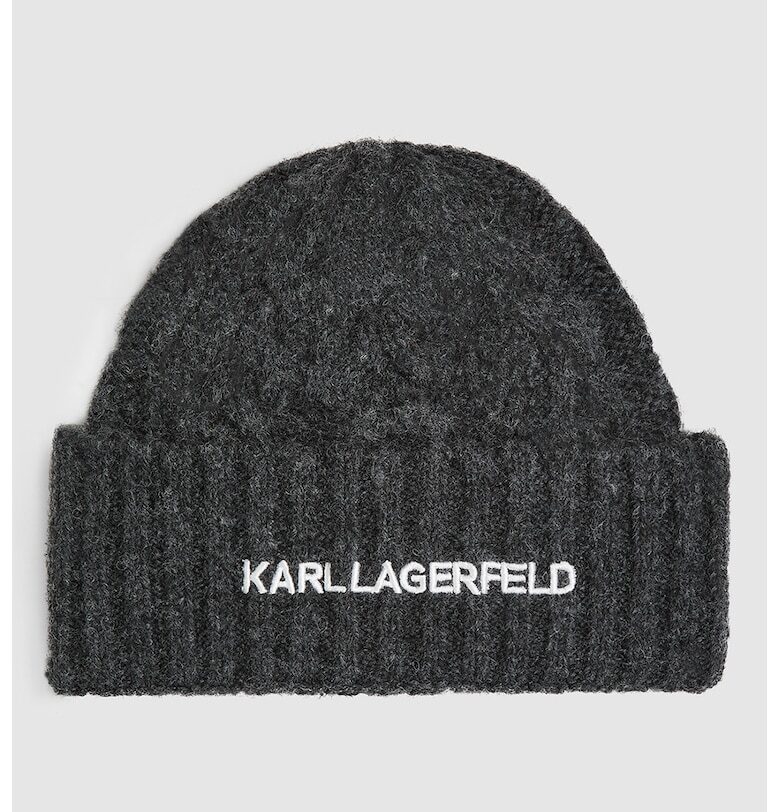 Рипсена шапка с вълна - Антрацитно сиво Karl Lagerfeld