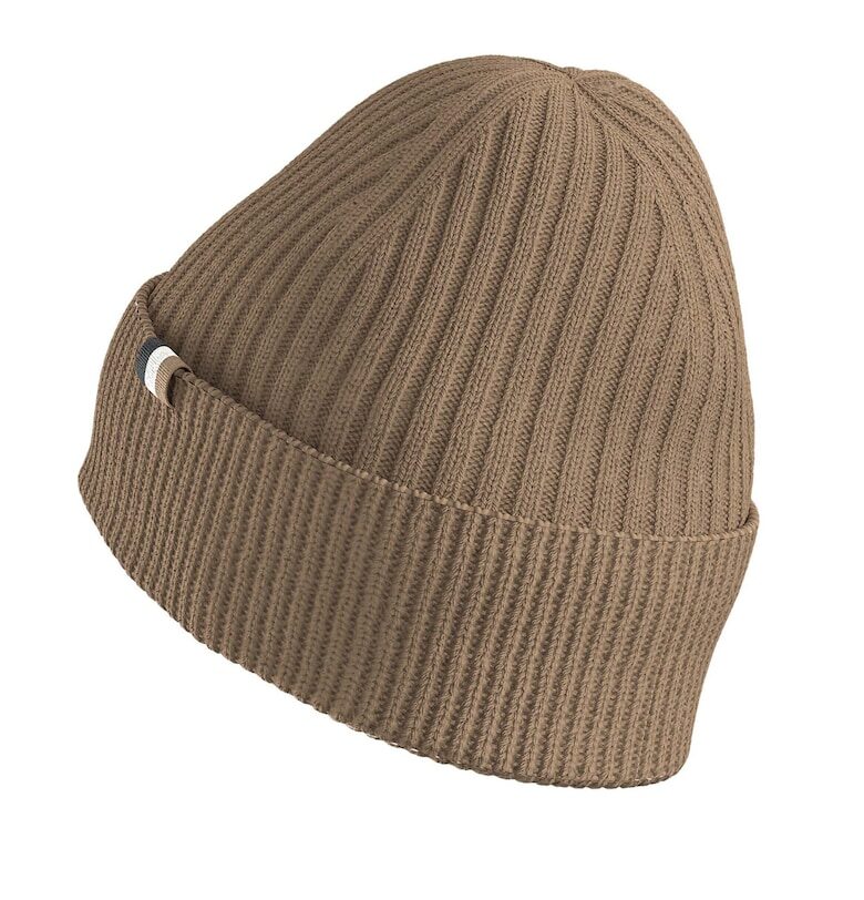 Рипсена шапка с вълна - Бежов BOSS