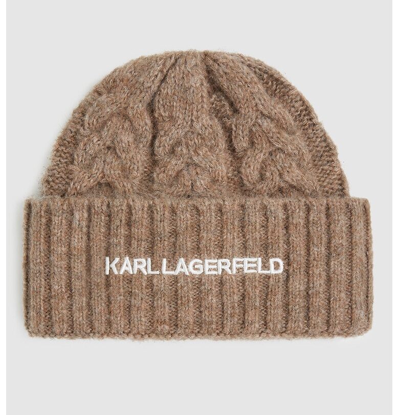 Рипсена шапка с вълна - Бял/Камел Karl Lagerfeld