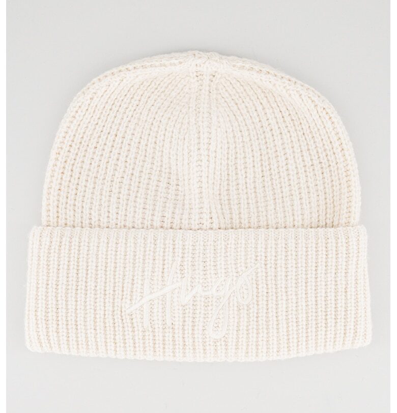 Рипсена шапка с вълна - Крем/Светло бежово HUGO