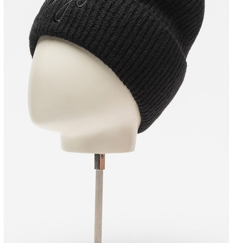 Рипсена шапка с вълна - Черен HUGO