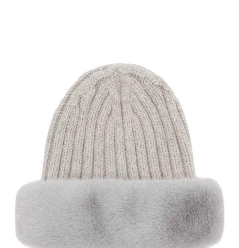 Рипсена шапка с еко пух - Светло сив Liu Jo