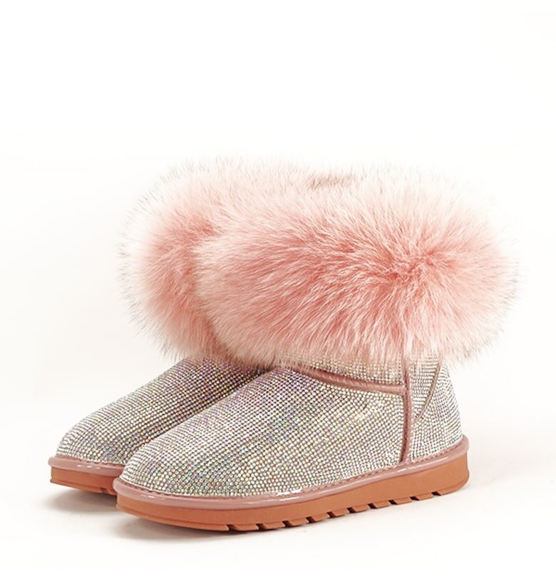 Розови боти от естествена кожа с камъчета Барби 112 9179 - Розово SOFILINE