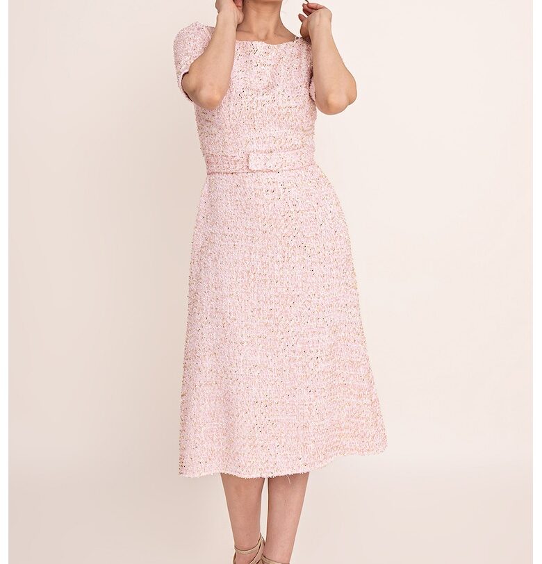 Рокля Aida със среднодълги ръкави - Бял/Светлорозов Ilona Andreoiu