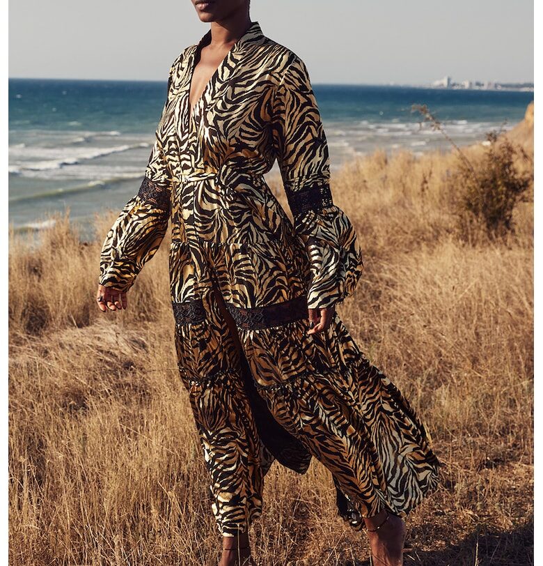 Рокля Akumal с коприна със зеброва шарка - Черен/Бежов MIAU by Clara Rotescu