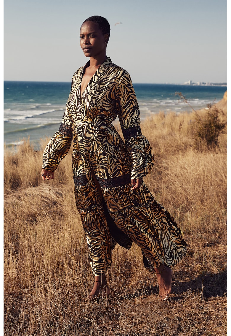 Рокля Akumal с коприна със зеброва шарка - Черен/Бежов MIAU by Clara Rotescu