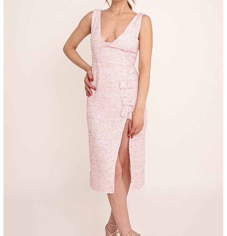 Рокля Anemona от туид - Бял/Светлорозов Ilona Andreoiu