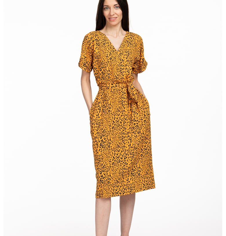 Рокля Arabella с шпиц и щампа - Черен/Шафраново жълто Couture de Marie