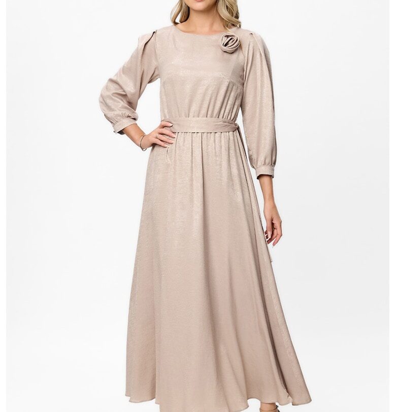 Рокля Chiara с дълги ръкави - Светло бежово BAROCCA