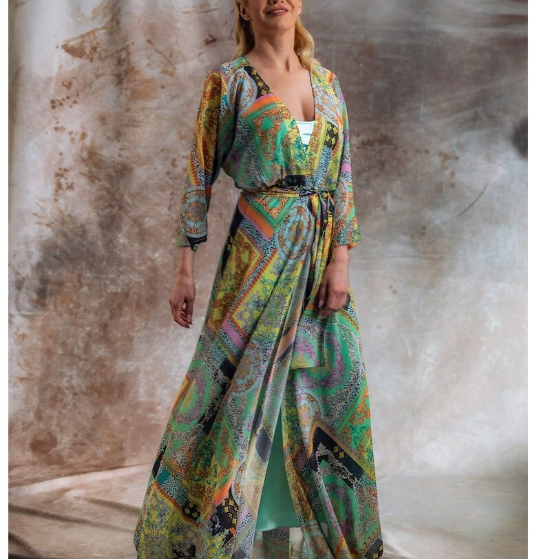 Рокля Clover с коприна - Жълт/Светлозелен MIAU by Clara Rotescu