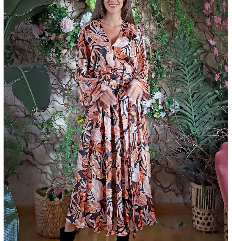 Рокля Cremona с коприна - Оранжев/Тъмносин MIAU by Clara Rotescu