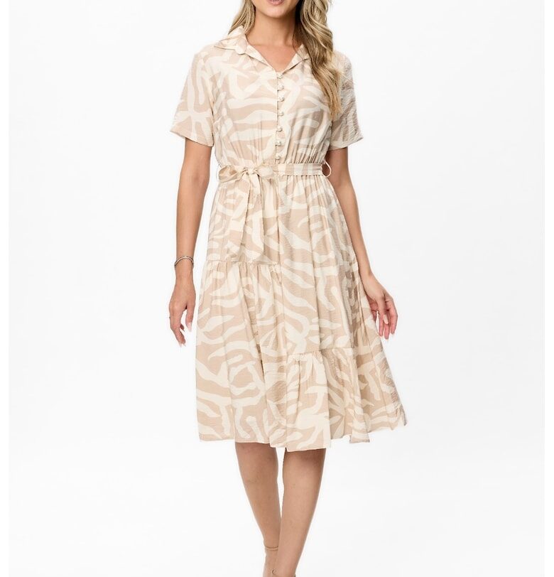 Рокля Ellia с десен - Бежов BAROCCA