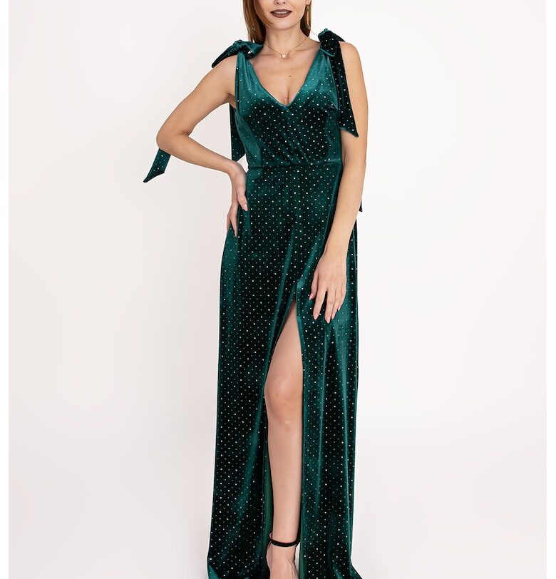 Рокля Emerald с шпиц и декоративни камъни - Тъмнозелен Ilona Andreoiu