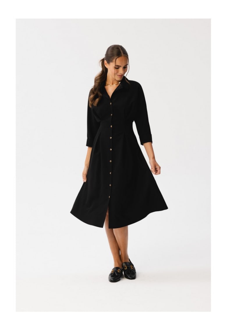 Рокля Emery с плисета на талията - Черен Stylove