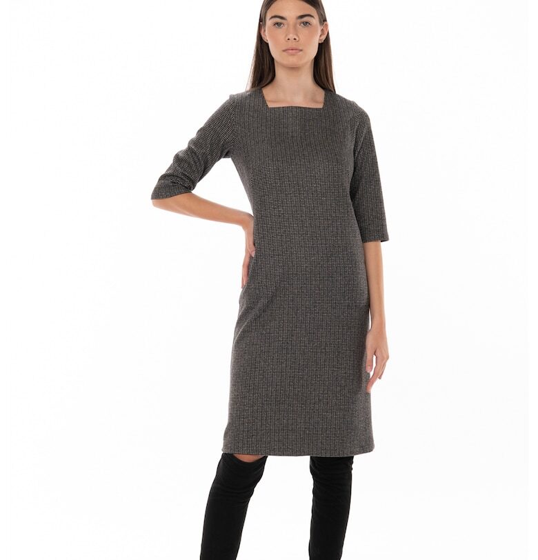 Рокля Fanni с квадратно деколте и джобове - Черен/Кафяв Couture de Marie