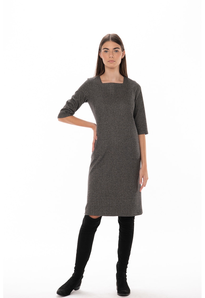 Рокля Fanni с квадратно деколте и джобове - Черен/Кафяв Couture de Marie