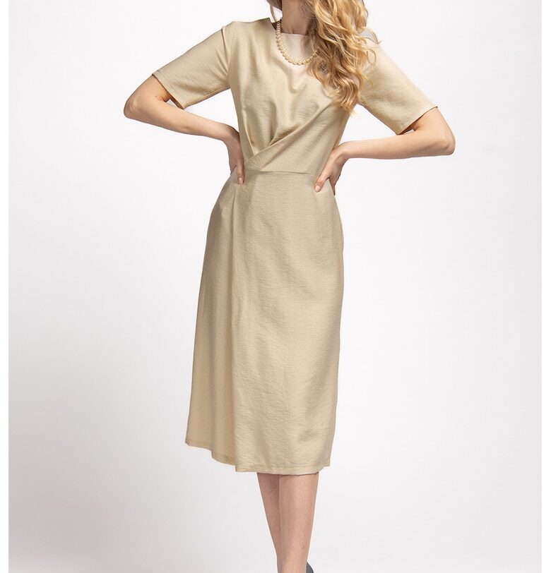 Рокля Georgia с набран дизайн - Бежов Couture de Marie