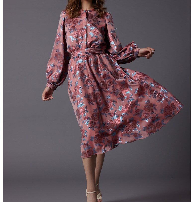 Рокля Ghost с коприна и връзка - Светлосин/Прашно розово MIAU by Clara Rotescu