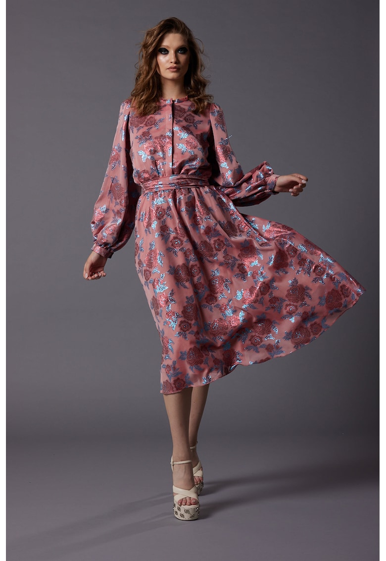 Рокля Ghost с коприна и връзка - Светлосин/Прашно розово MIAU by Clara Rotescu